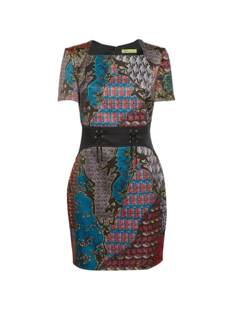 Versace Jeans Couture short-sleeve lace-up printed mini dress