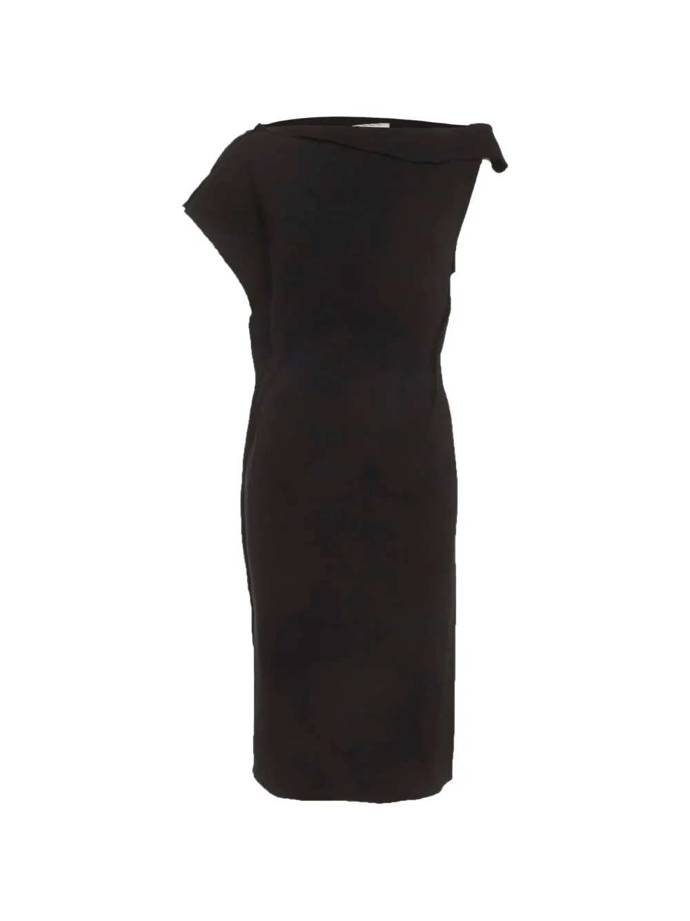 Pre-owned Lanvin Asymmetric Draped Midi Dress In Black