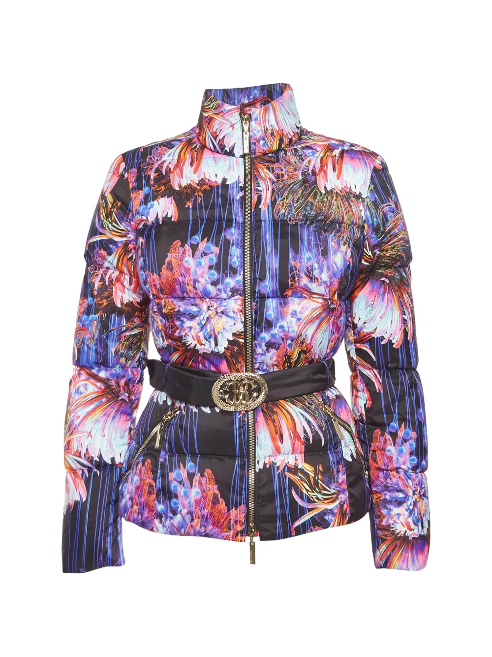 Roberto Cavalli Vintage printed belted puffer jacket - Viola