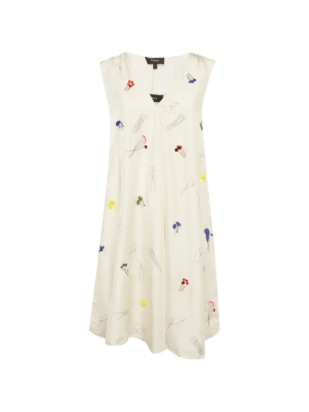 Theory abstract-embroidered A-line midi dress - Bianco