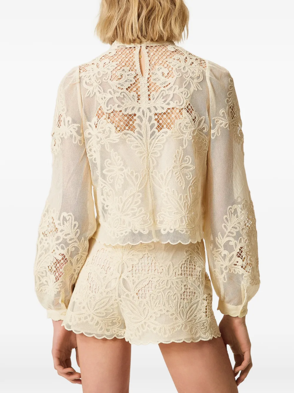 TWINSET Mesh shorts met borduurwerk Beige