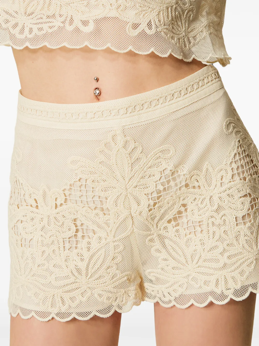 TWINSET Mesh shorts met borduurwerk Beige
