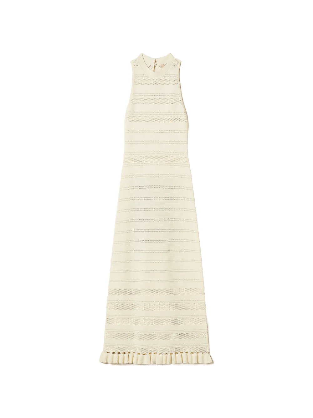 TWINSET long turtleneck knit dress with ruffles - Toni neutri