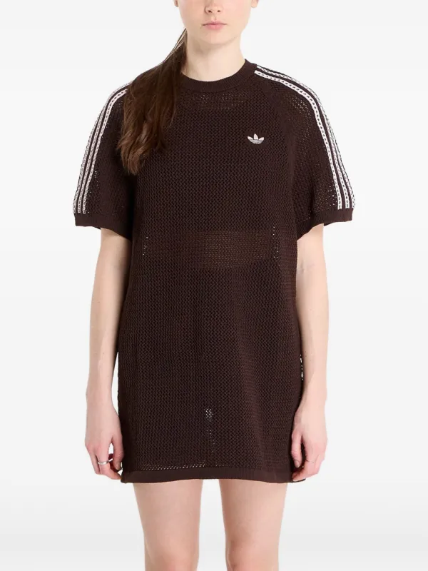 Adidas crochet-knit 3-Stripes Dress | Brown