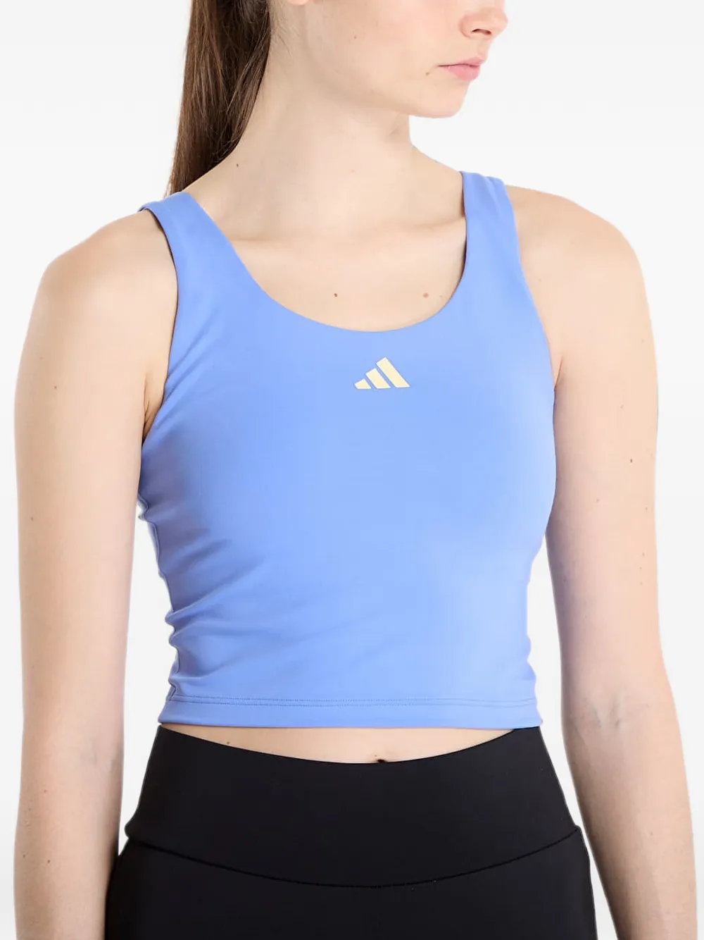 adidas Studio All Me logo-print cropped tank top Blauw