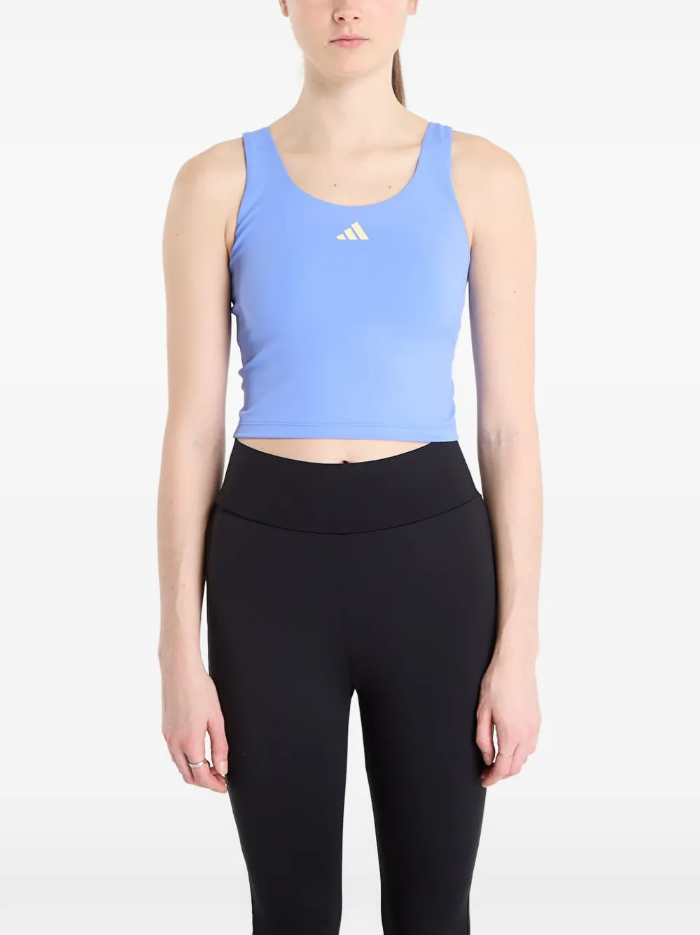 adidas Studio All Me logo-print cropped tank top Blauw