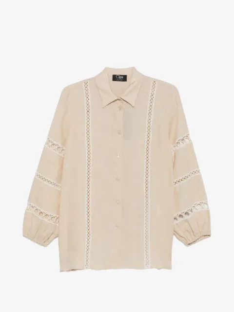 Clips crochet-trim long-sleeve linen shirt