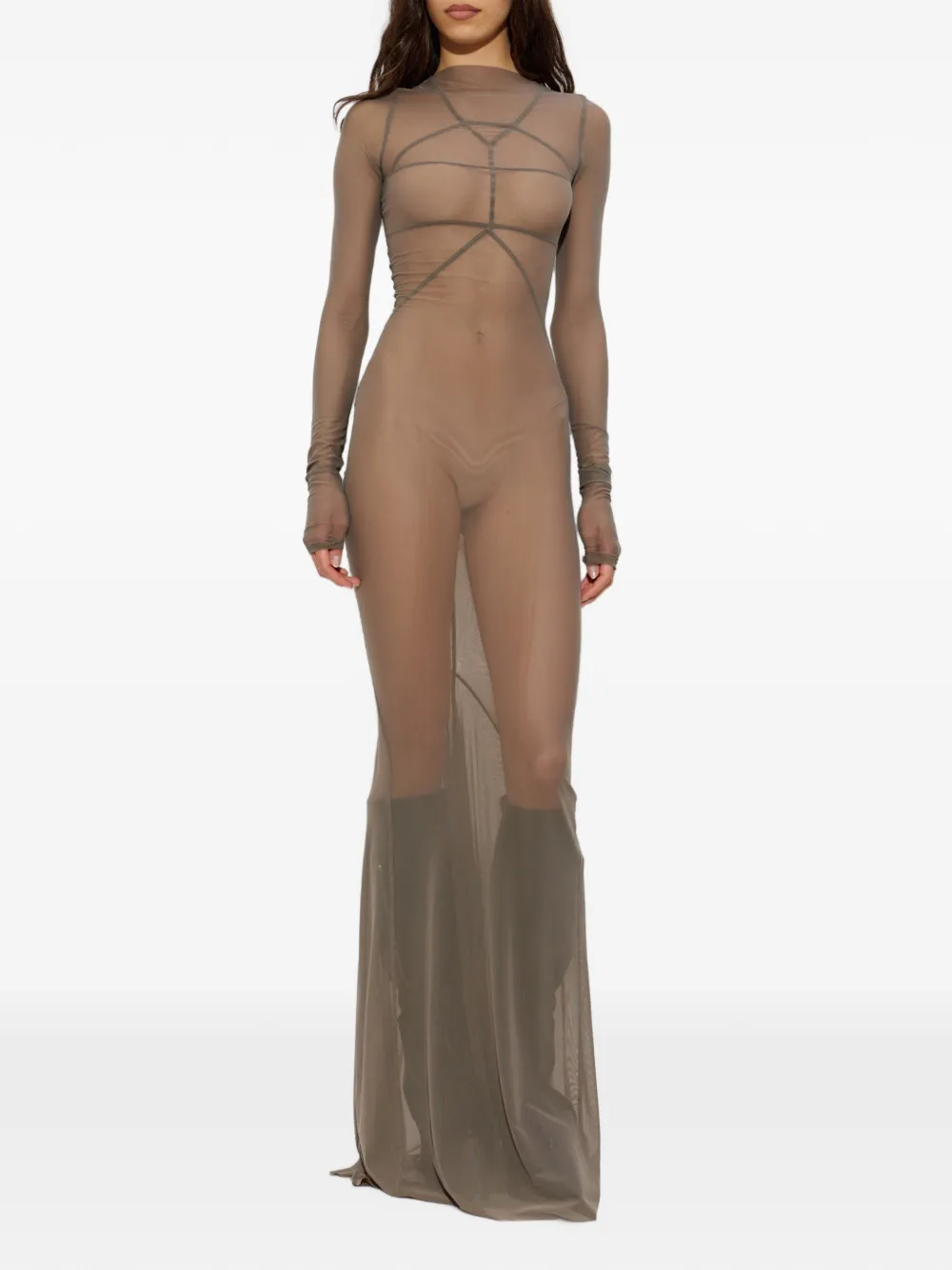 Rick Owens Doorzichtige maxi-jurk met lange mouwen Bruin