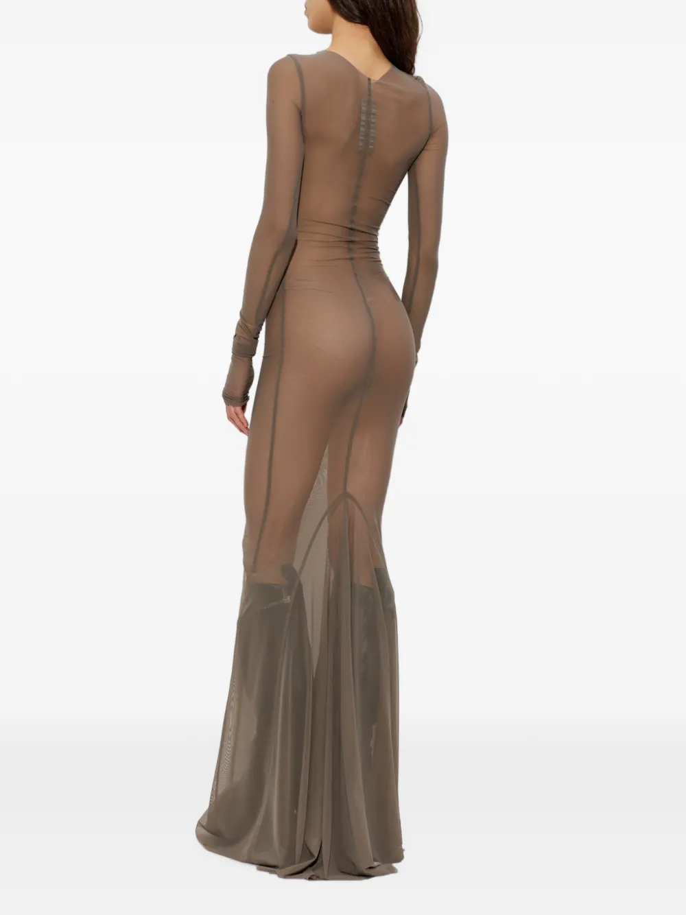 Rick Owens Doorzichtige maxi-jurk met lange mouwen Bruin