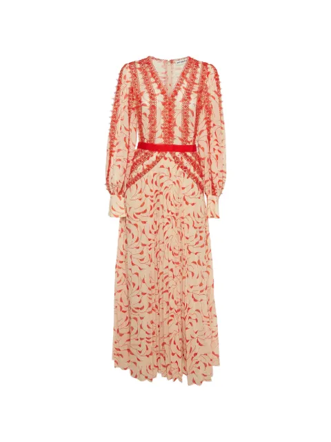 Self-Portrait guipure lace-trim plissé maxi dress