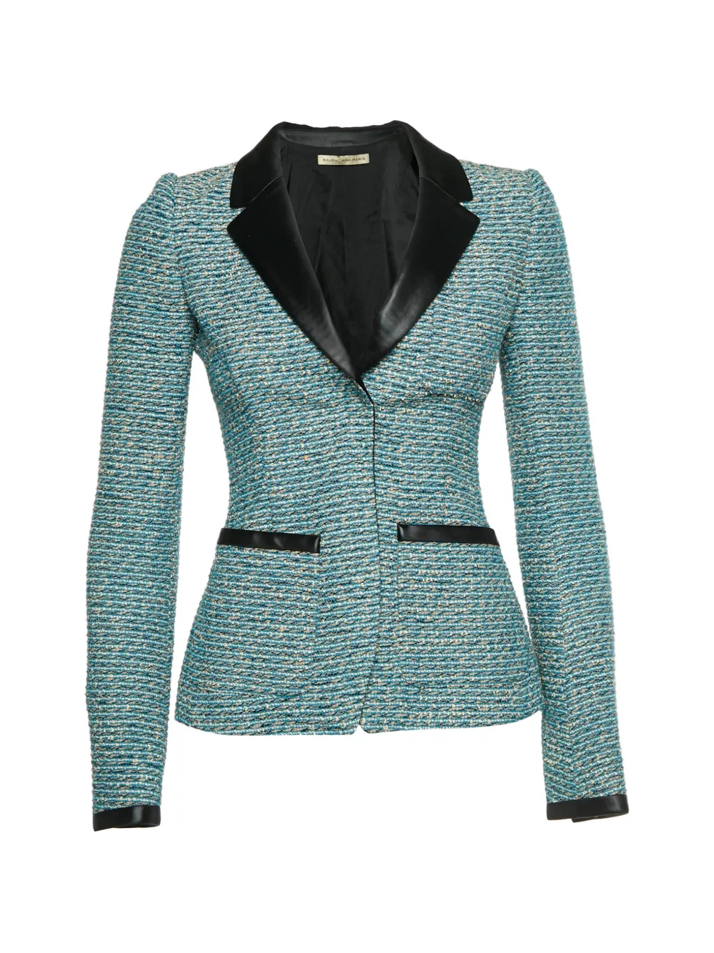 Balenciaga Pre-Owned satin-trim tweed jacket - Blu