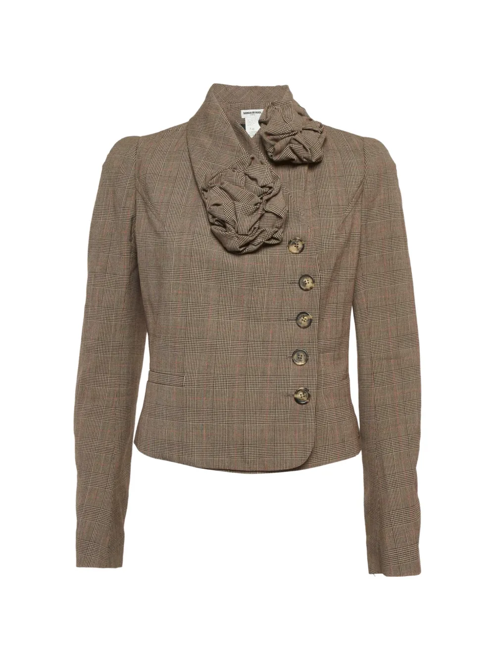 Sonia Rykiel Pre-Owned blazer à carreaux Prince de Galles et appliqué floral - Marron Sonia Rykiel Pre-Owned blazer à carreaux Prince de Galles et appliqué floral - Marron
