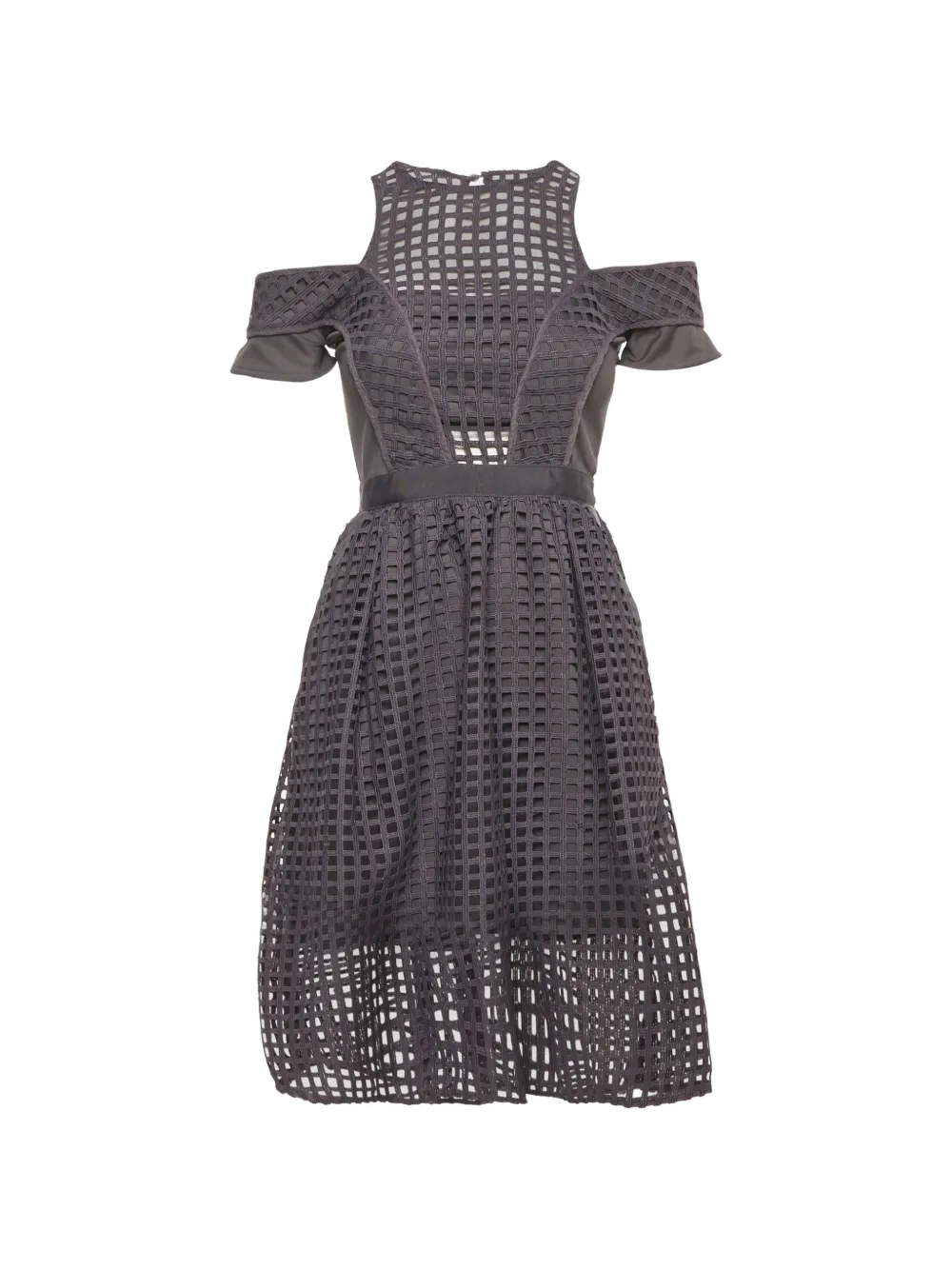Self-Portrait grid-lace midi dress - Grau
