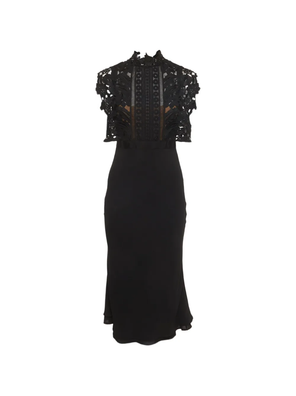Self-Portrait lace-detail crepe midi dress - Schwarz