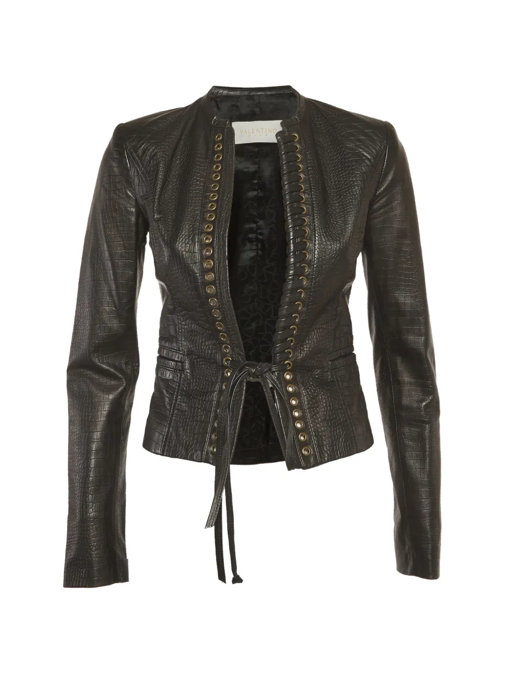 Valentino Garavani Pre-Owned crocodile-effect lace-up jacket - Nero