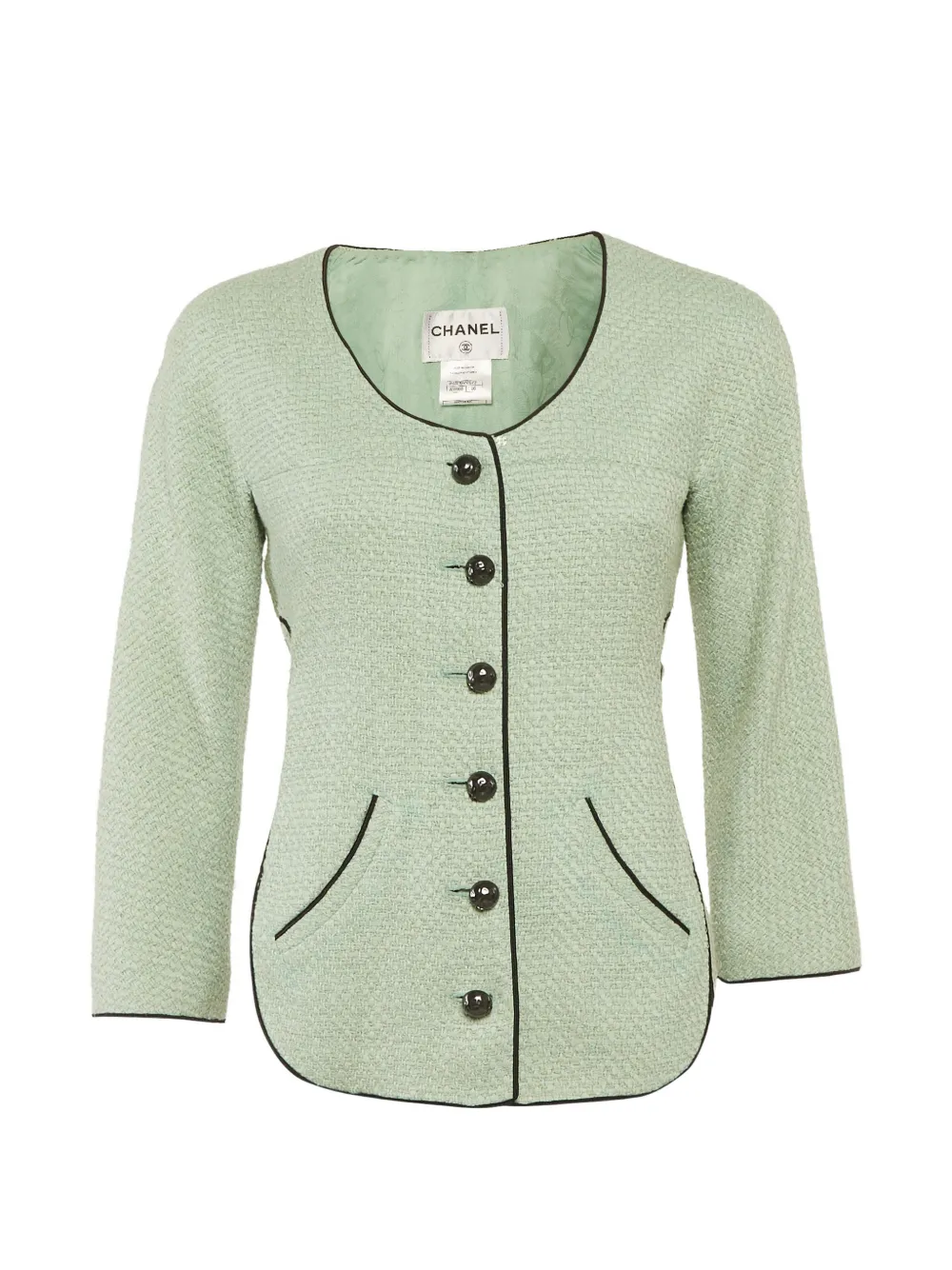 Pre-owned Chanel Belted Tweed Jacket In Green