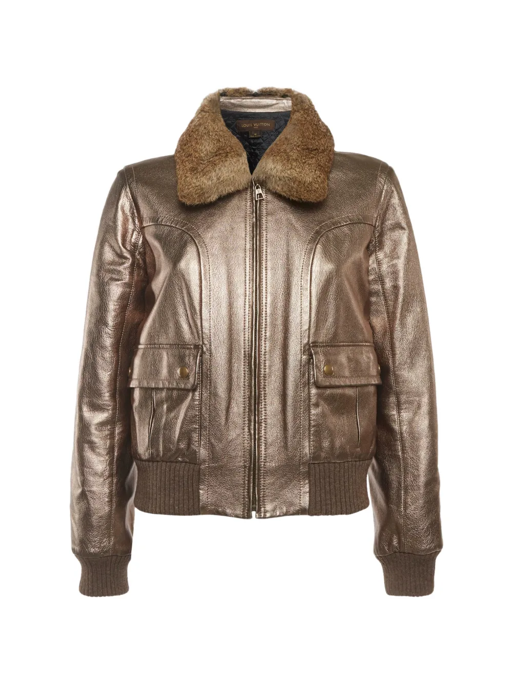Louis Vuitton Pre-Owned leather fur collar jacket - Oro