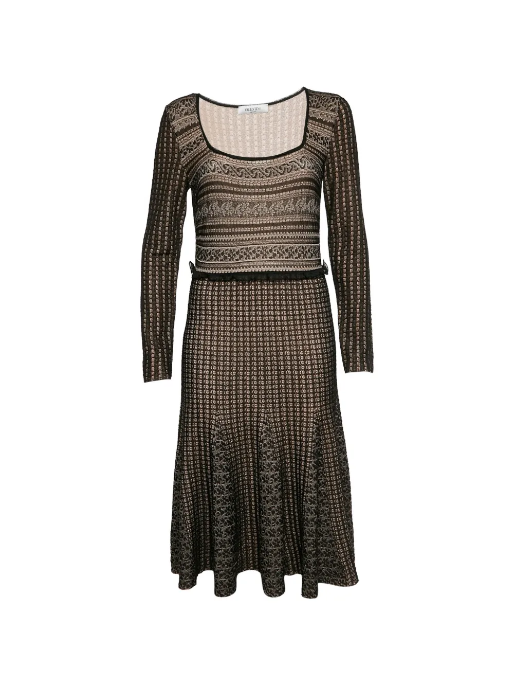 Valentino Garavani Pre-Owned crochet knit scoop neck midi dress - Marrone