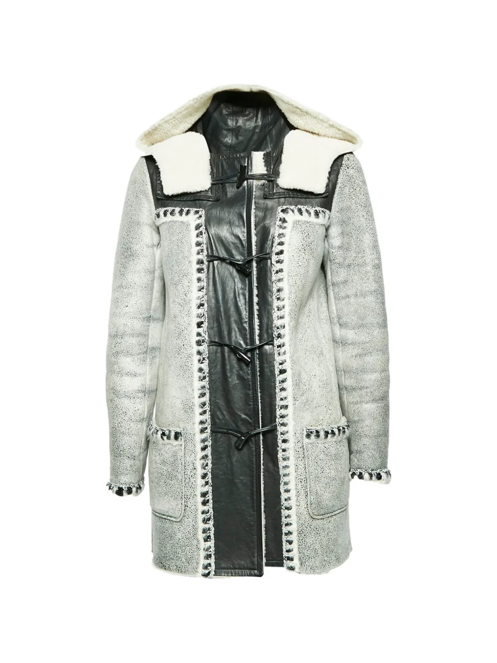 CHANEL Pre-Owned hooded shearling duffle coat - Grey