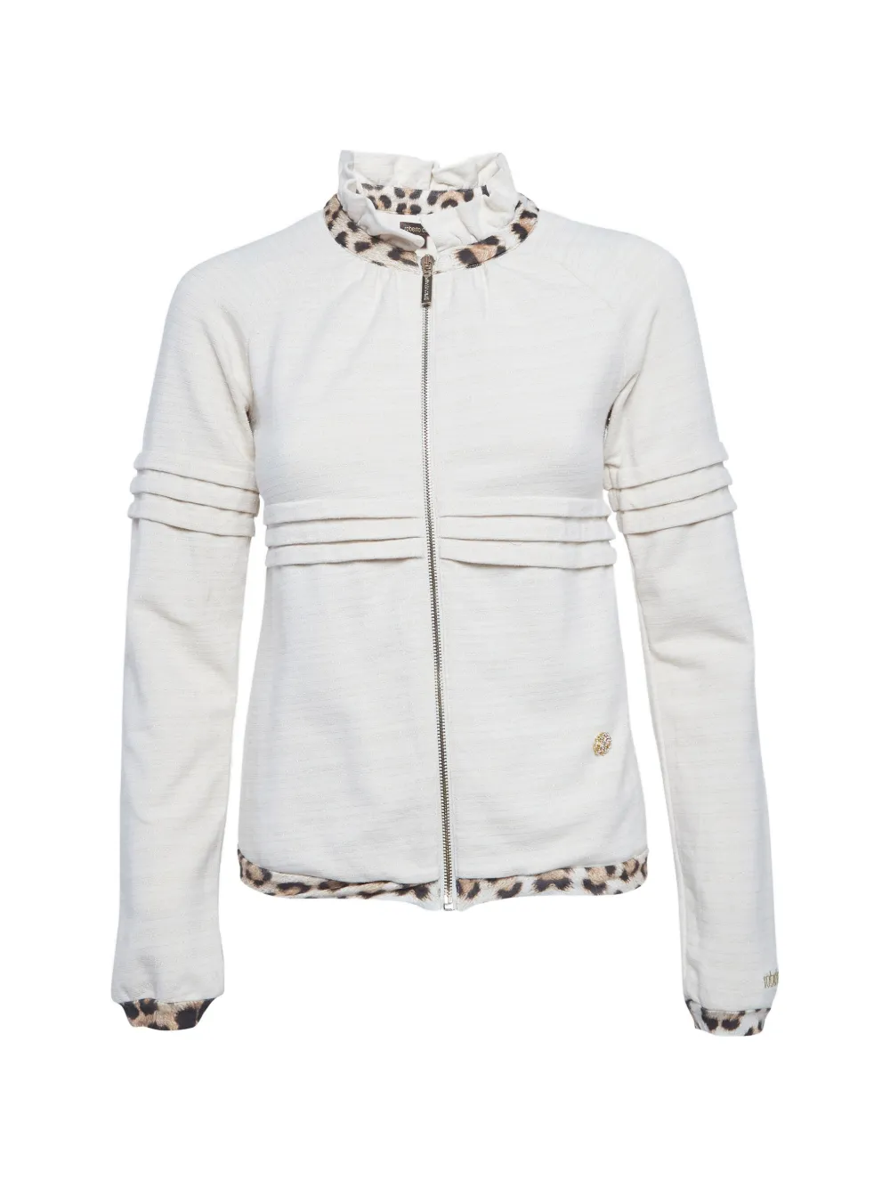 Roberto Cavalli Vintage leopard-print trim zip-up jacket - Nude