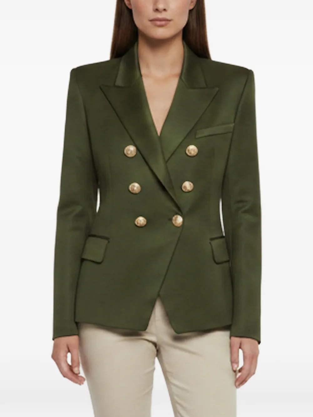 Pre-owned Balmain Double-breasted Blazer In Green