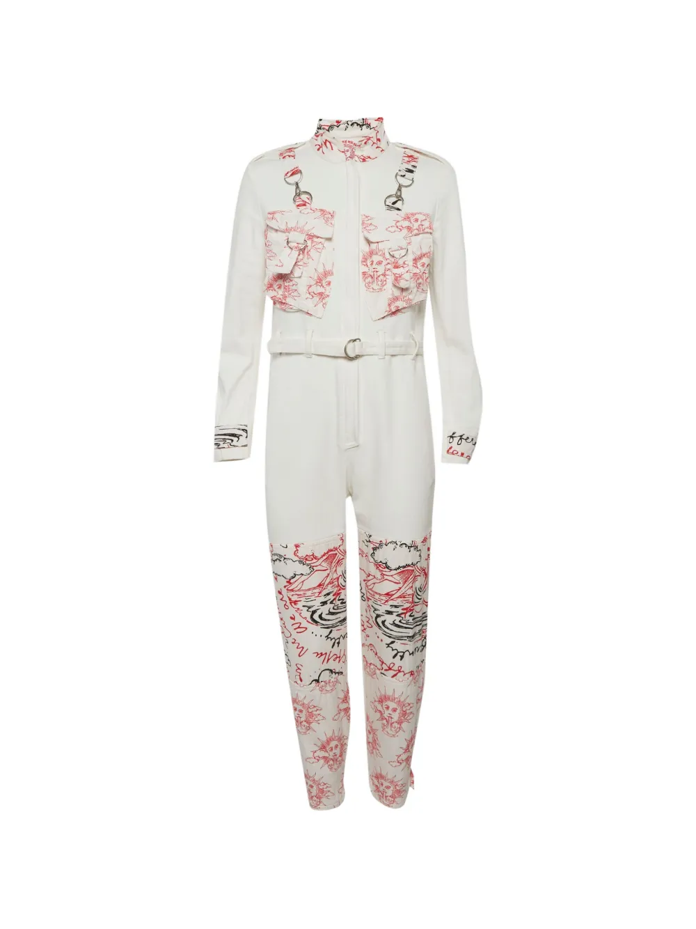 Pre-owned Stella Mccartney 2020 Abstract-print Denim Jumpsuit In White