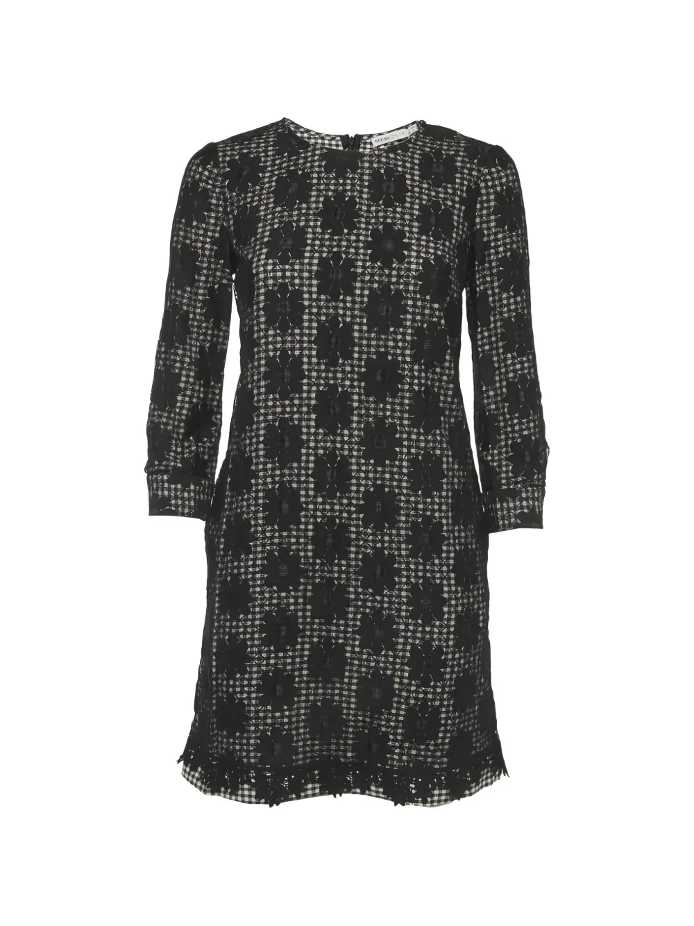 See by Chloé checkered floral-mesh shift dress - Nero