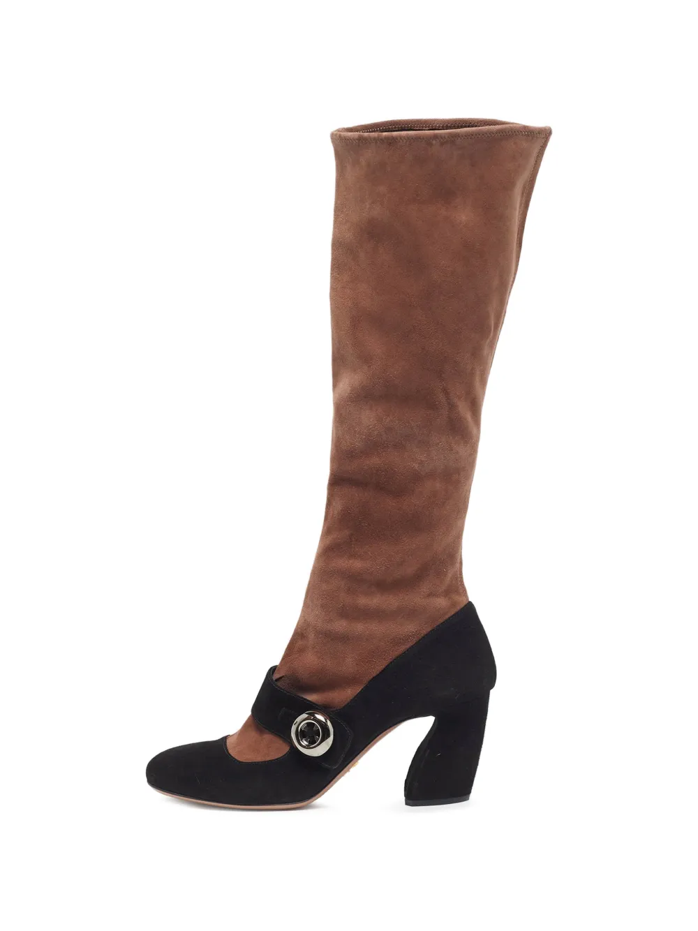 Prada Pre-Owned buckle-detail suede knee-length boots - Marrone