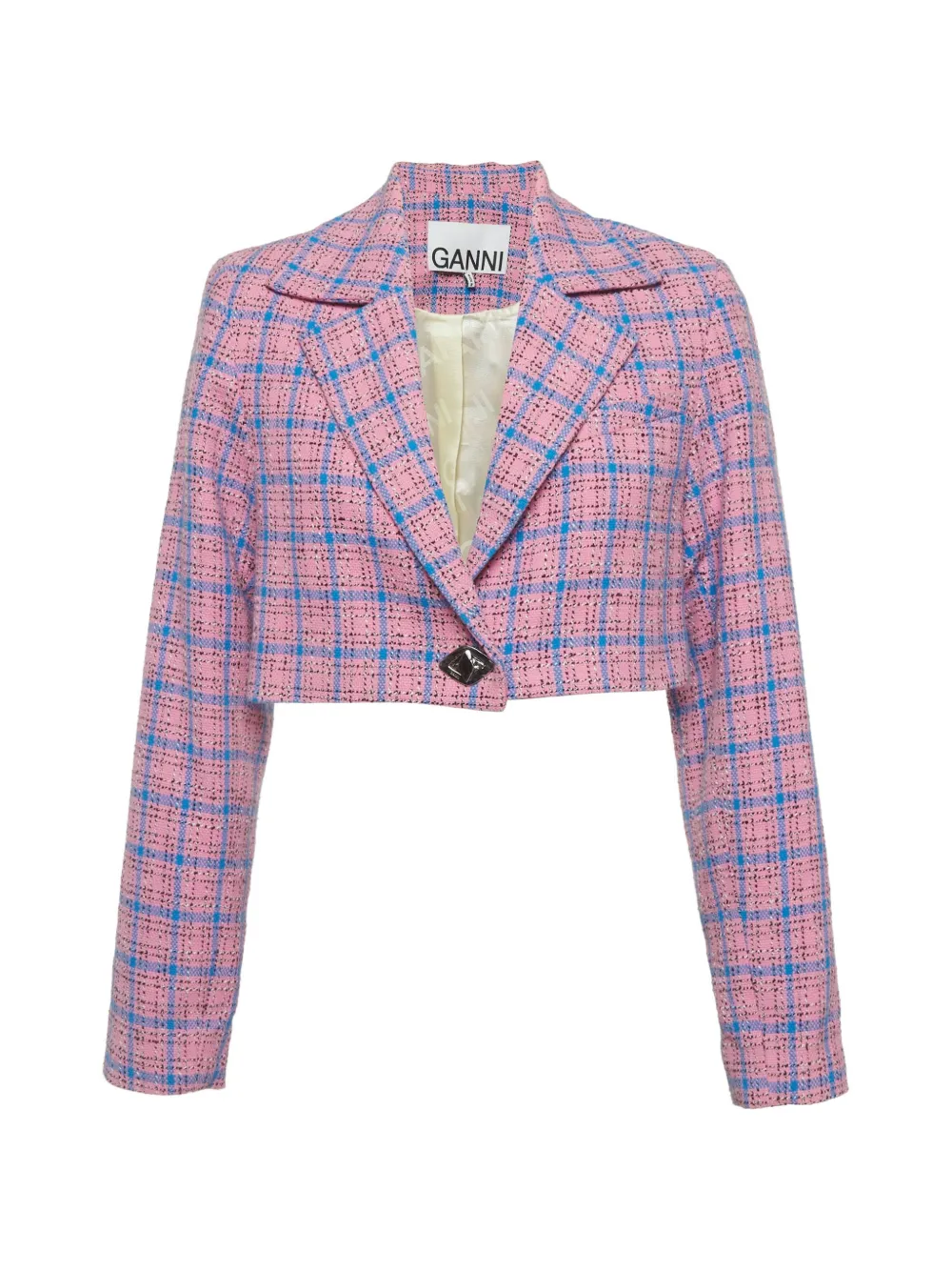 GANNI check tweed blazer - Pink