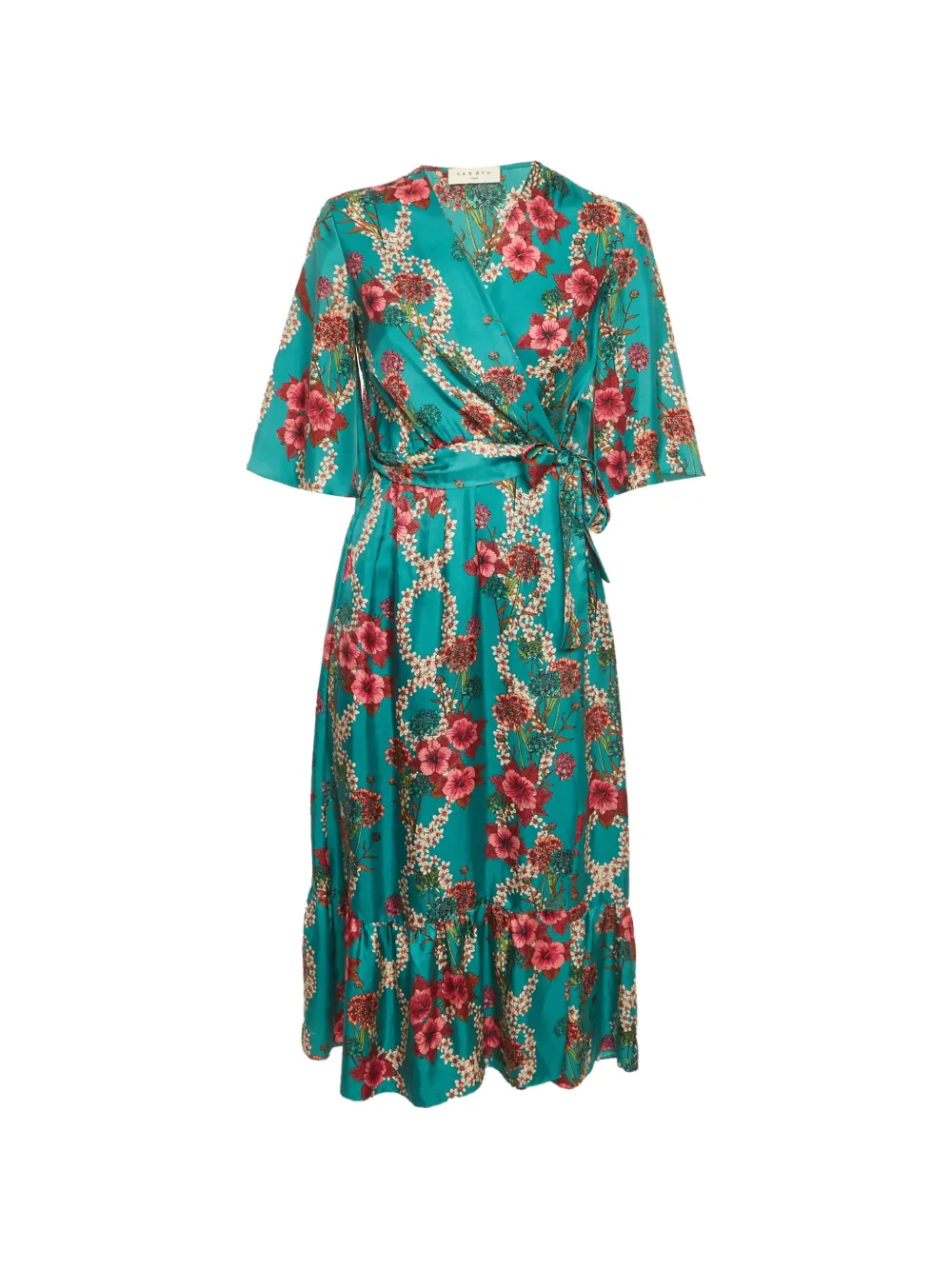 SANDRO floral-print wrap midi dress - Blu