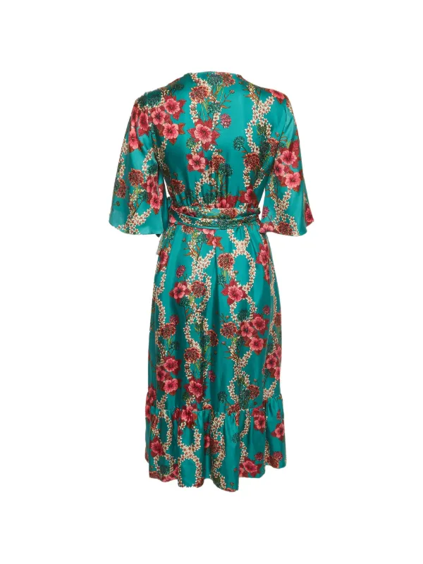 sandro green floral dress floral-print Wrap Midi | Blue Ladies dresses