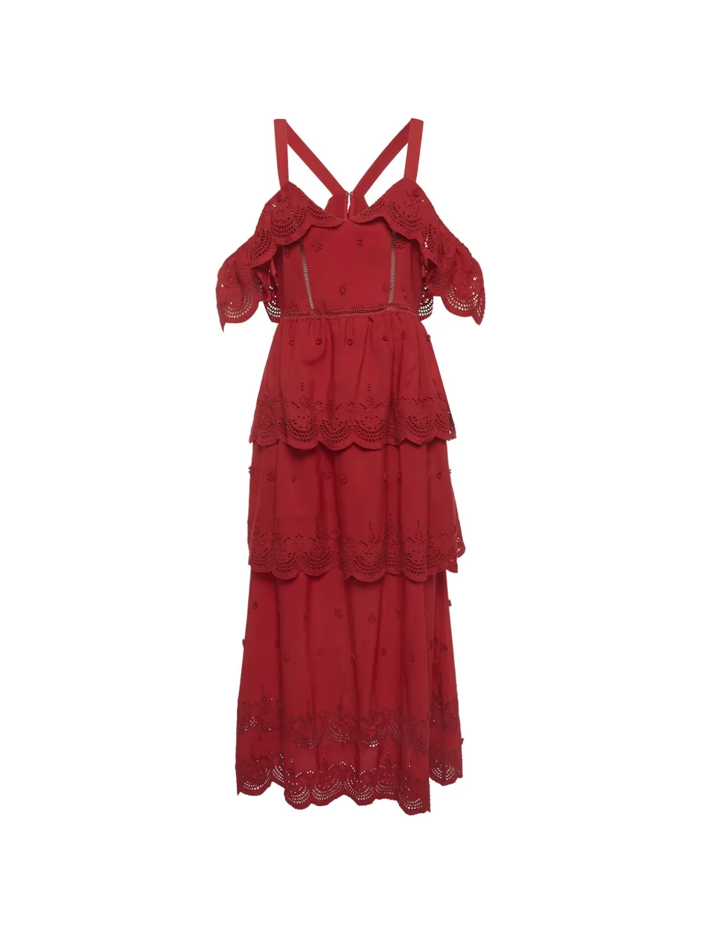 Self-Portrait tiered lace maxi dress - Rosso
