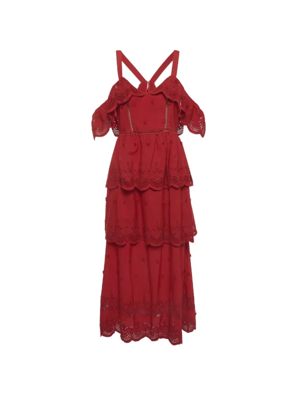 self portrait red maxi dress Self-Portrait Tiered Lace Maxi Dress | Red