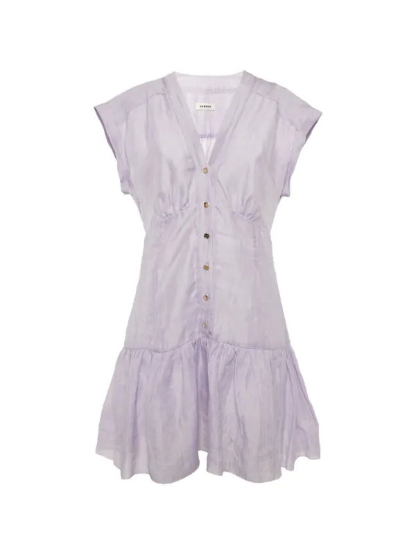 purple sandro dress Sandro Lace-Trim Satin Midi Dress in Purple