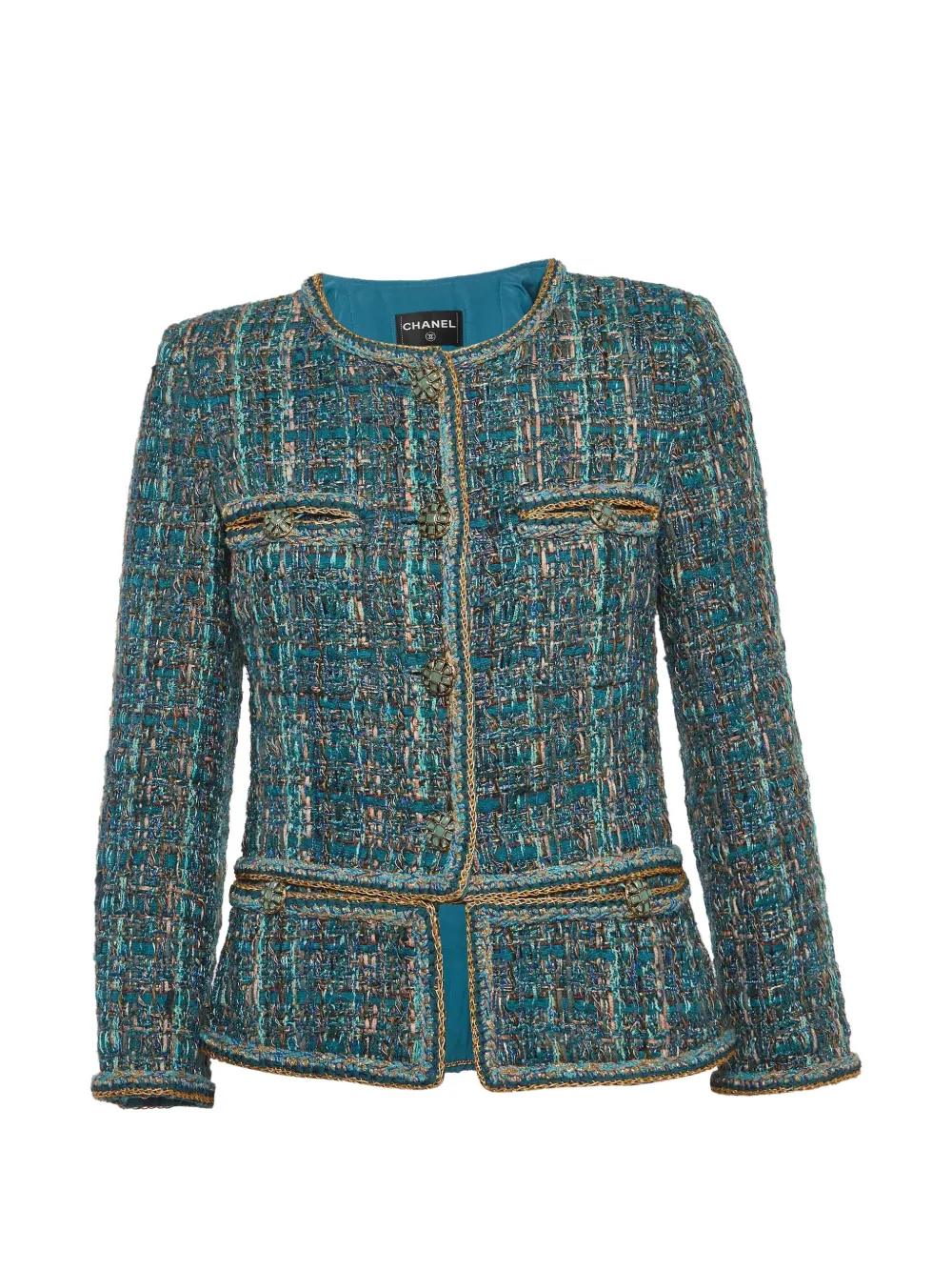 Pre-owned Chanel 2019 Pre-fall Métiers D'art Egypt Chain-trim Tweed Jacket In Blue