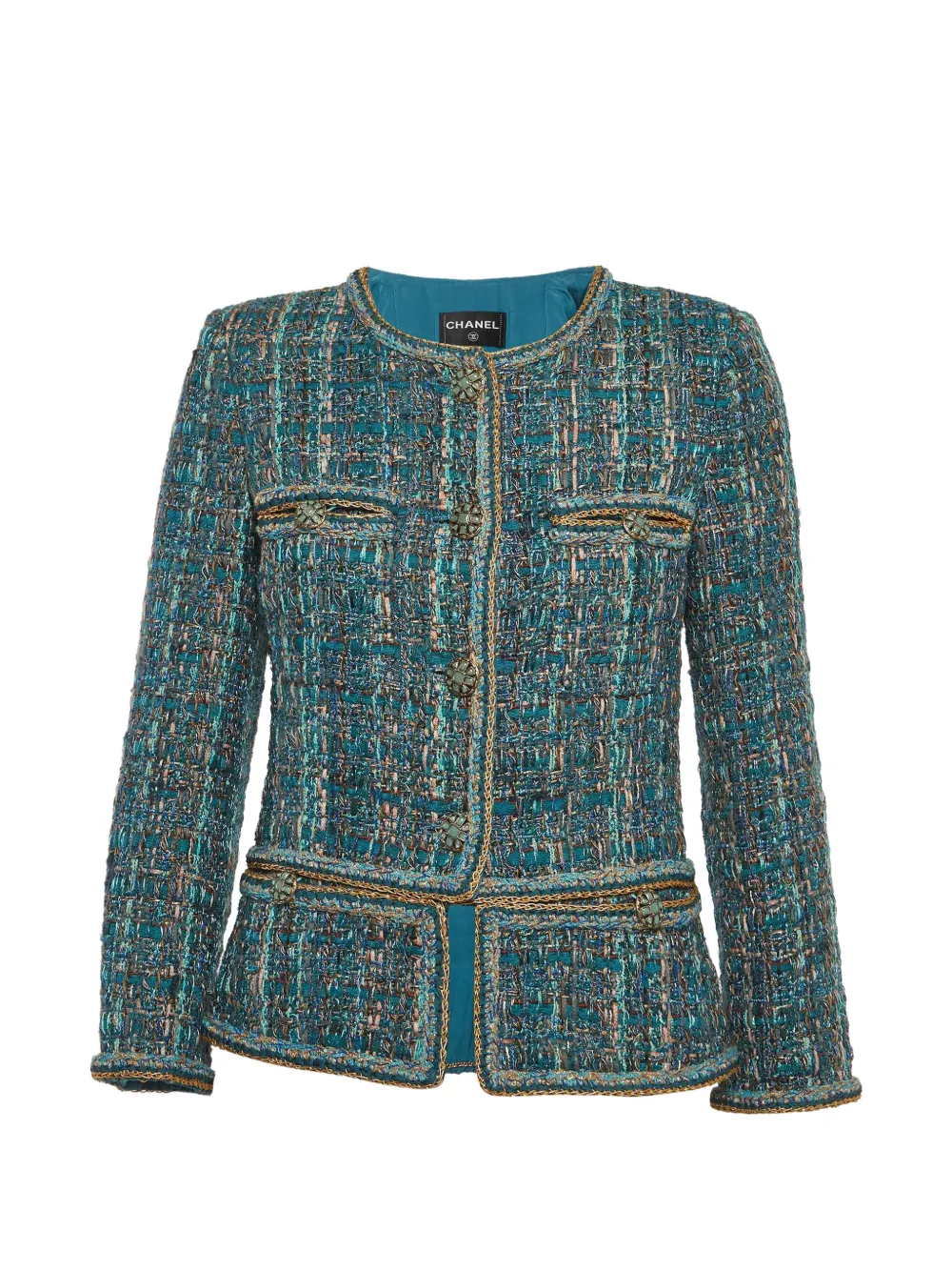 CHANEL Pre-Owned 2019 Pre-Fall Métiers d'Art Egypt chain-trim tweed jacket - Blu