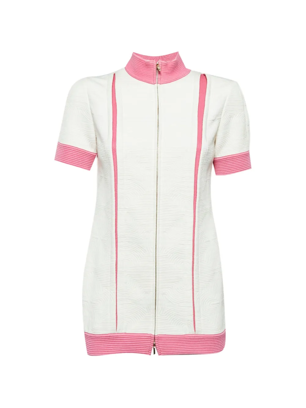 CHANEL Pre-Owned jacquard-knit short-sleeve zip-up cotton sweatshirt - White