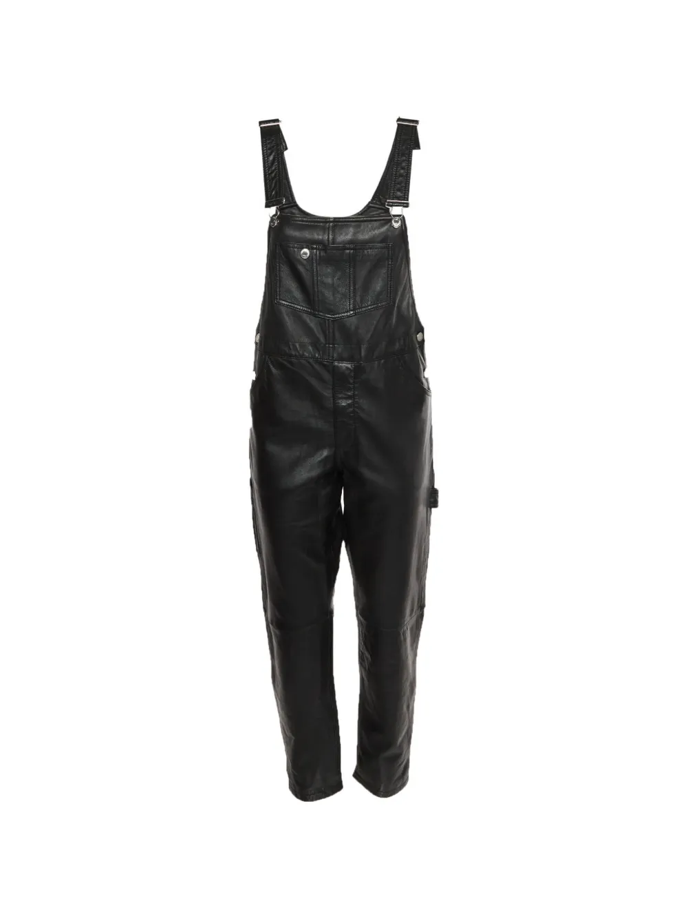Pre-owned Moschino Side-buttoned Leather-effect Overalls In Black