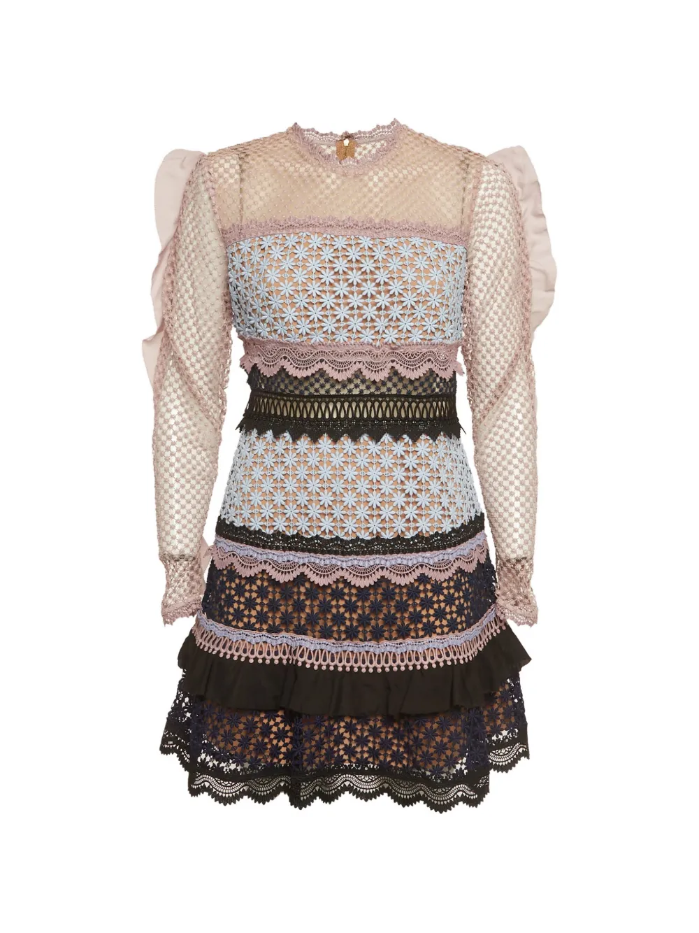 Self-Portrait Bellis lace-trim ruffled mini dress - Pink