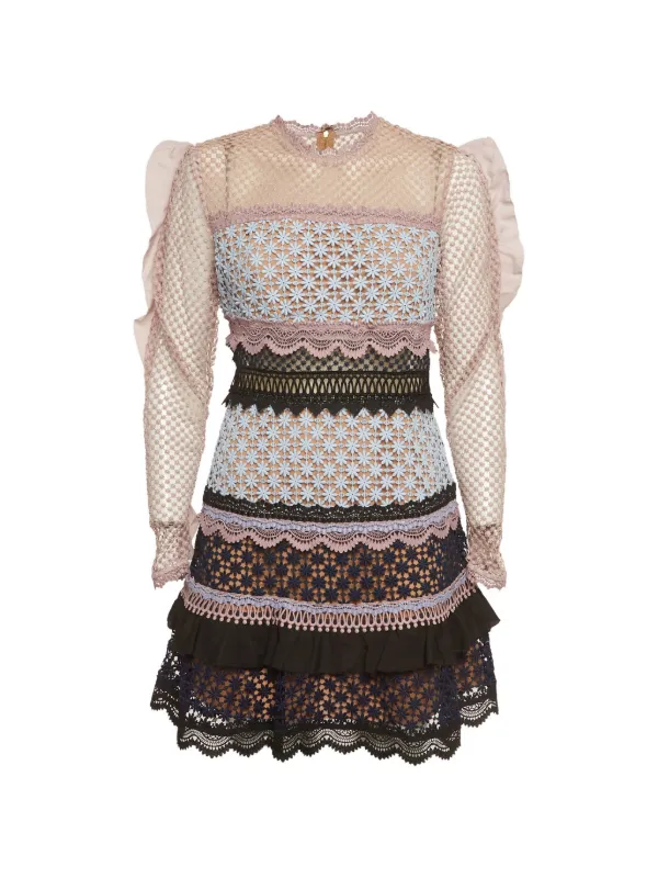 self portrait lace trimmed mini dress Self-portrait - Cream Organza Lace Mini Dress