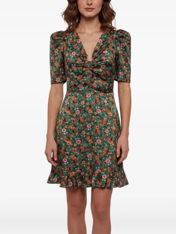 SANDRO floral-print puff-sleeve Mini Dress | Green