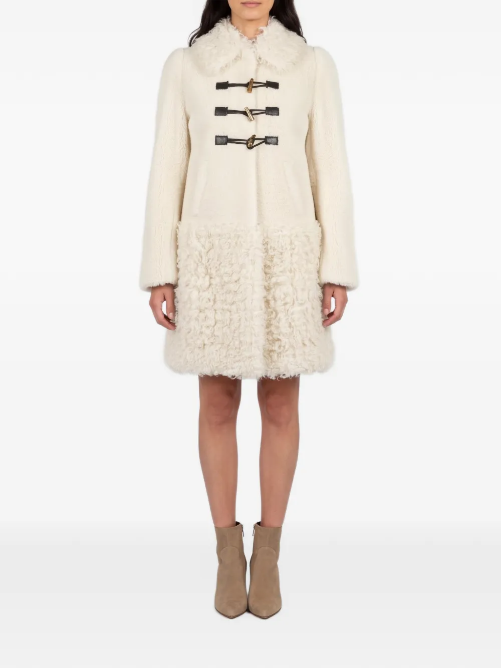 Miu Miu Pre-Owned toggle-fastening shearling coat - Toni neutri