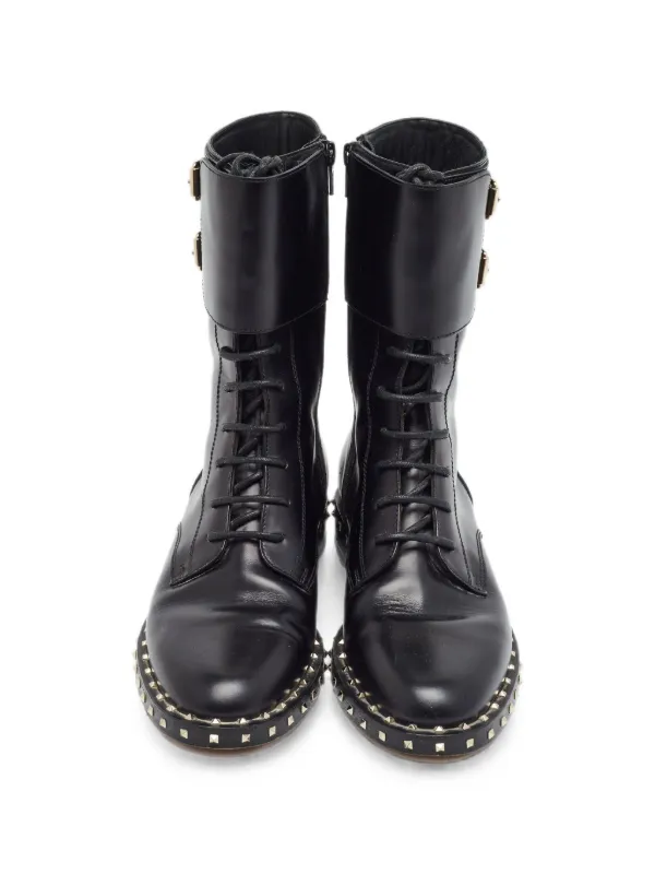 Valentino Garavani Pre-Owned Rockstud Leather Combat Boots  display picture 2