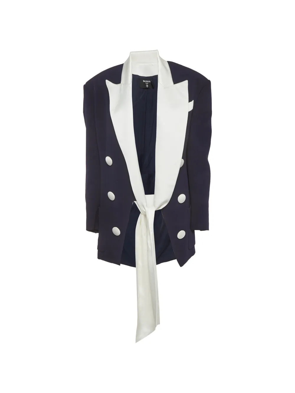 Balmain Pre-Owned satin-lapel tie-fastening blazer - Blau
