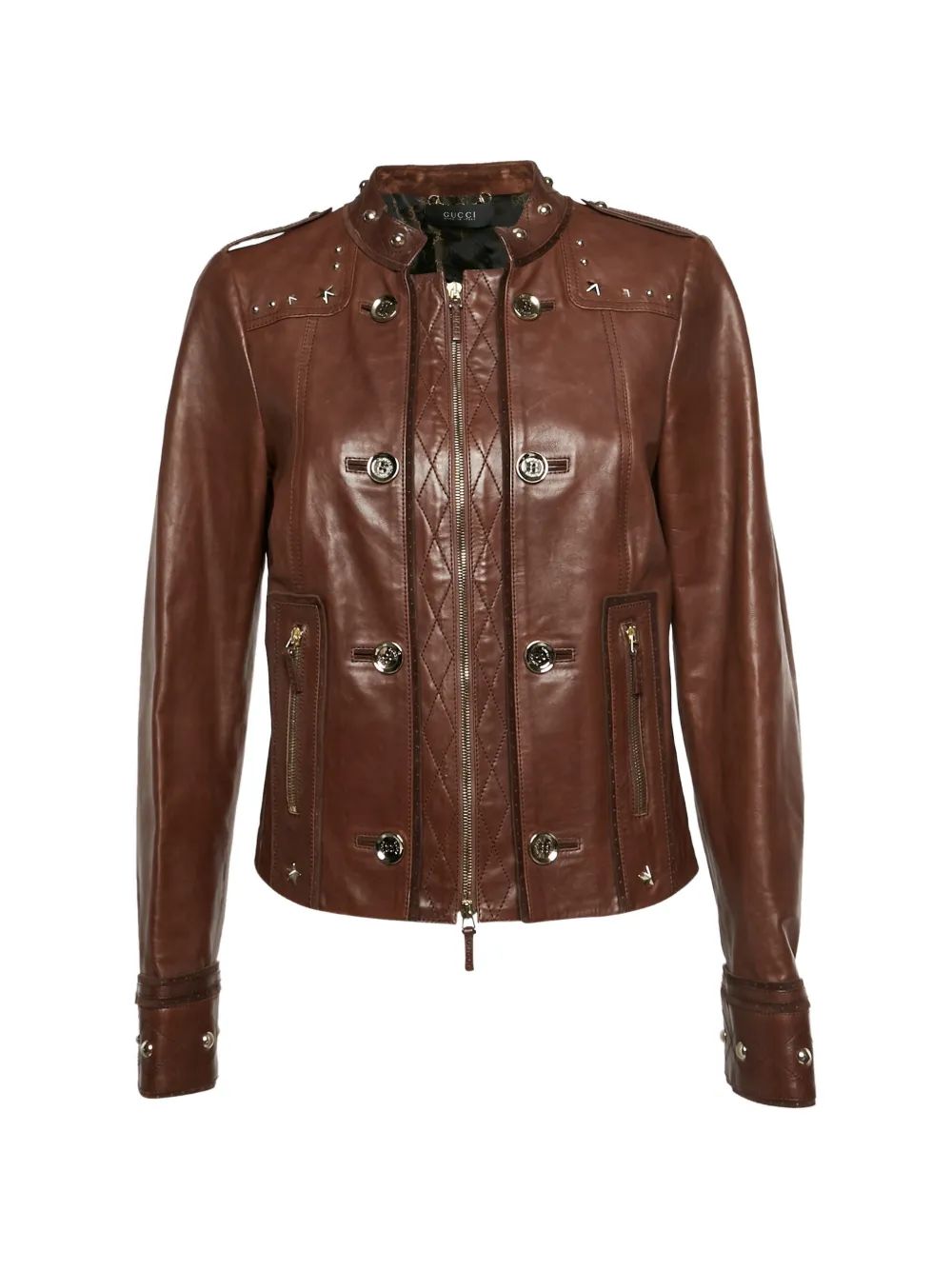 Gucci Pre-Owned star-stud biker jacket - Marrone