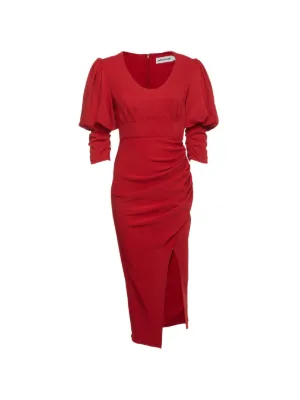 self portrait red dress long sleeve Self-Portrait Pink Long Sleeve Lace Panel Midi Dress