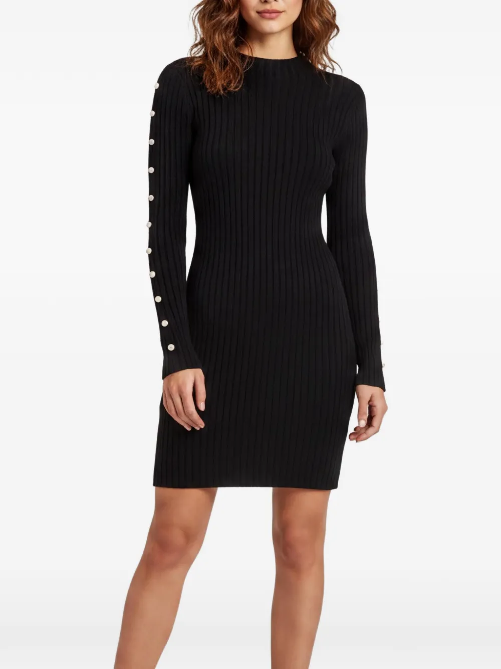 SANDRO pearl-embellished rib-knit mini dress - Nero