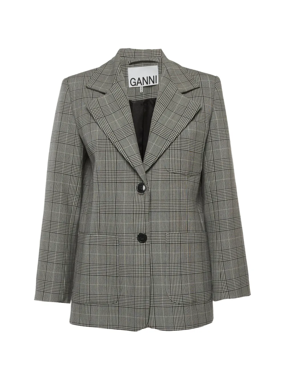 GANNI plaid-print regular-fit blazer - Grey