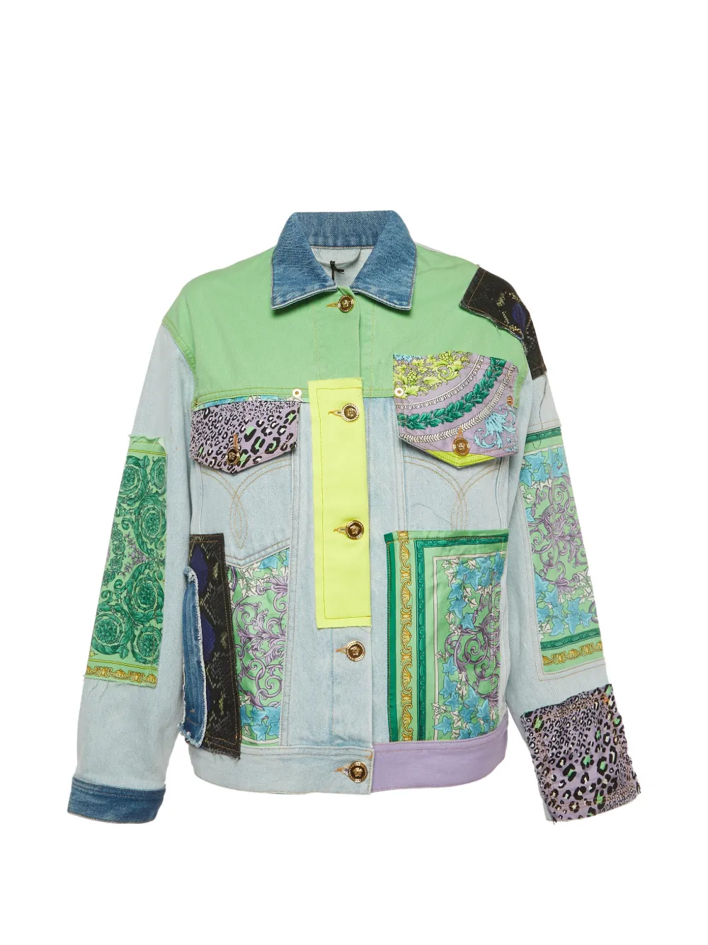 Versace Pre-Owned mixed-print patchwork denim jacket - Blu