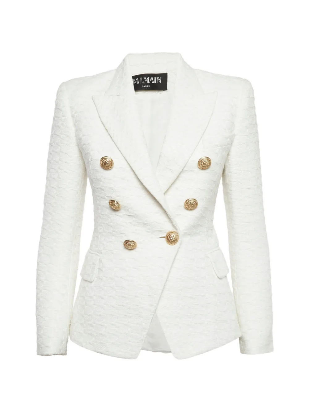 Pre-owned Balmain Double-breasted Tweed Blazer In White